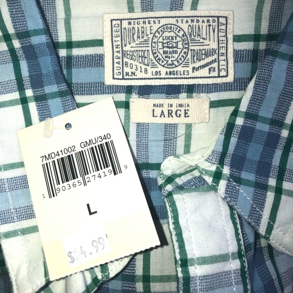 Lucky Brand Blue and White Plaid Men's Shirt - Picture 7 of 7